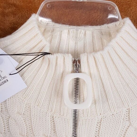 JW ANDERSON Sweater Mens XL Cream 1/4 Zip Cable Knit 100% Merino Wool $690 - Picture 2 of 7